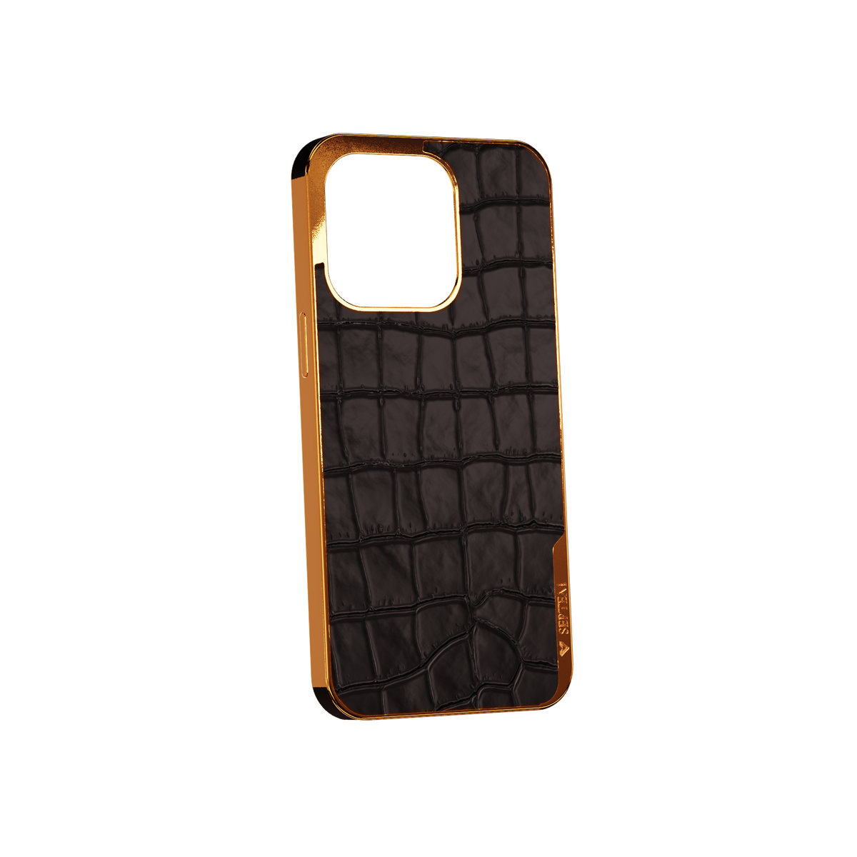 Black Gold Leather Fused Croco iPhone Case