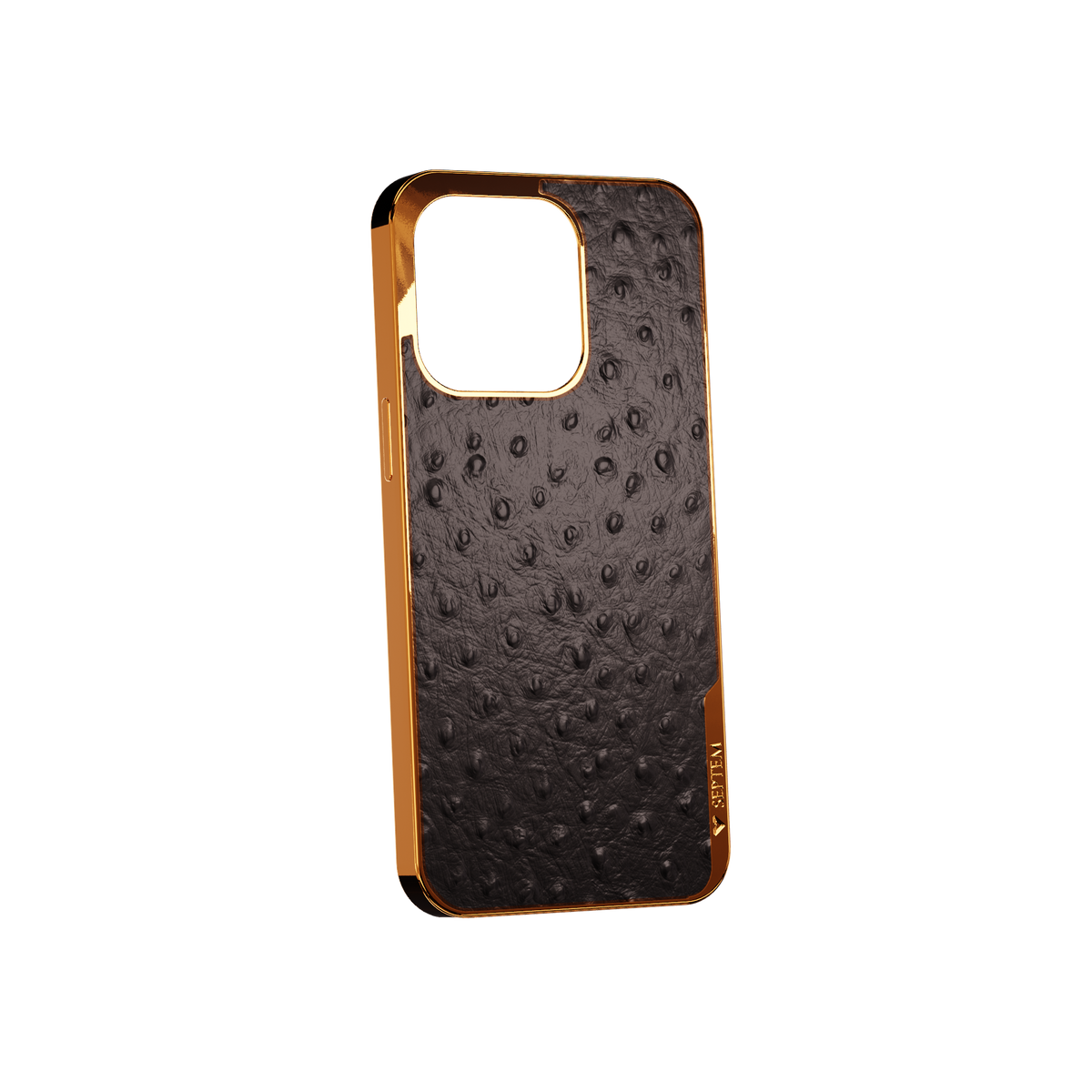 Black Gold Ostrich Back Fused Leather iPhone Case