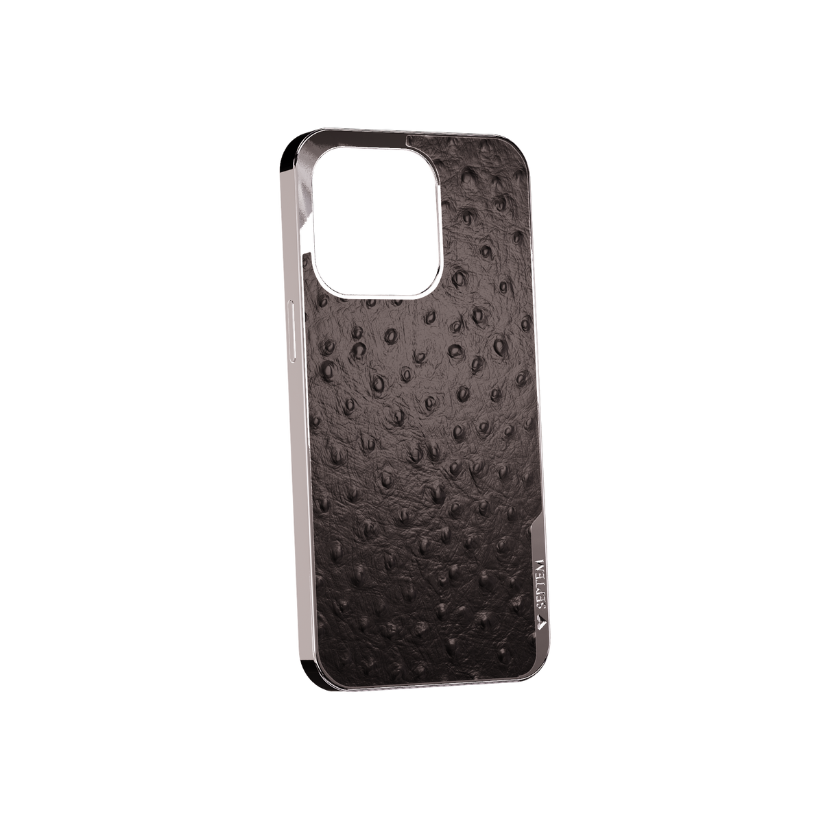 Black Platinum Ostrich Back Fused Leather iPhone Case