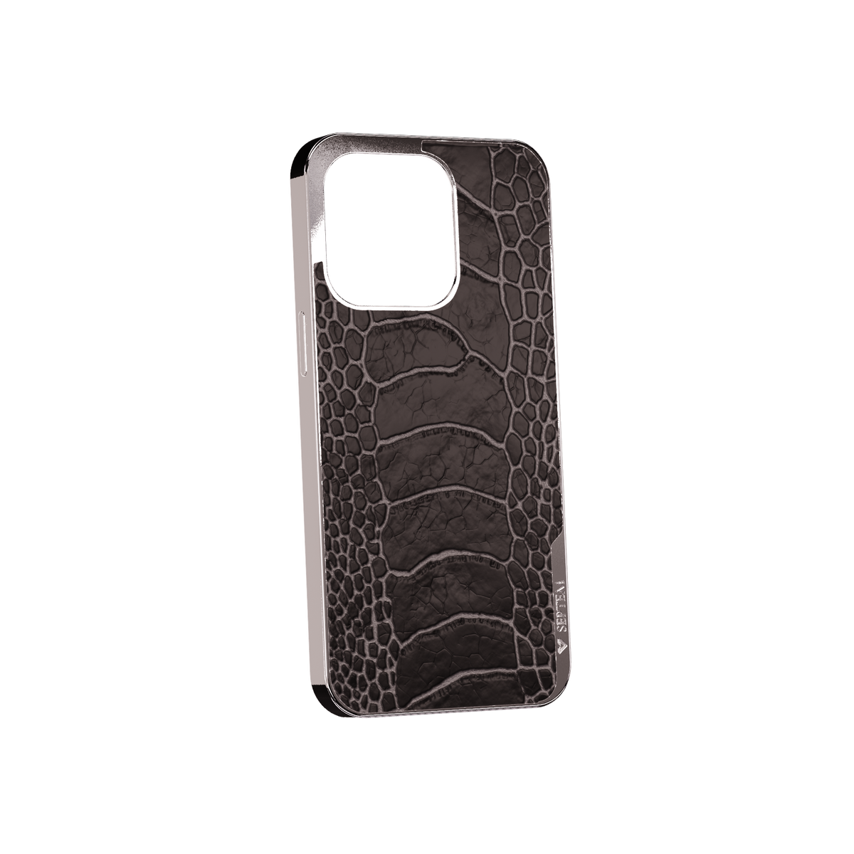 Black Platinum Ostrich Leg Fused Leather iPhone Case