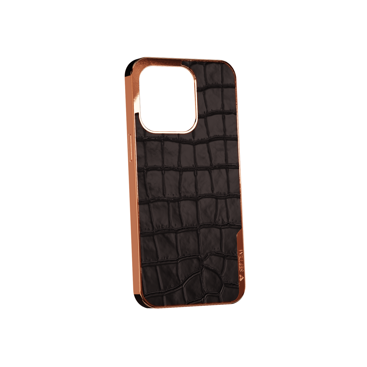 Black Rose Gold Leather Fused Croco iPhone Case