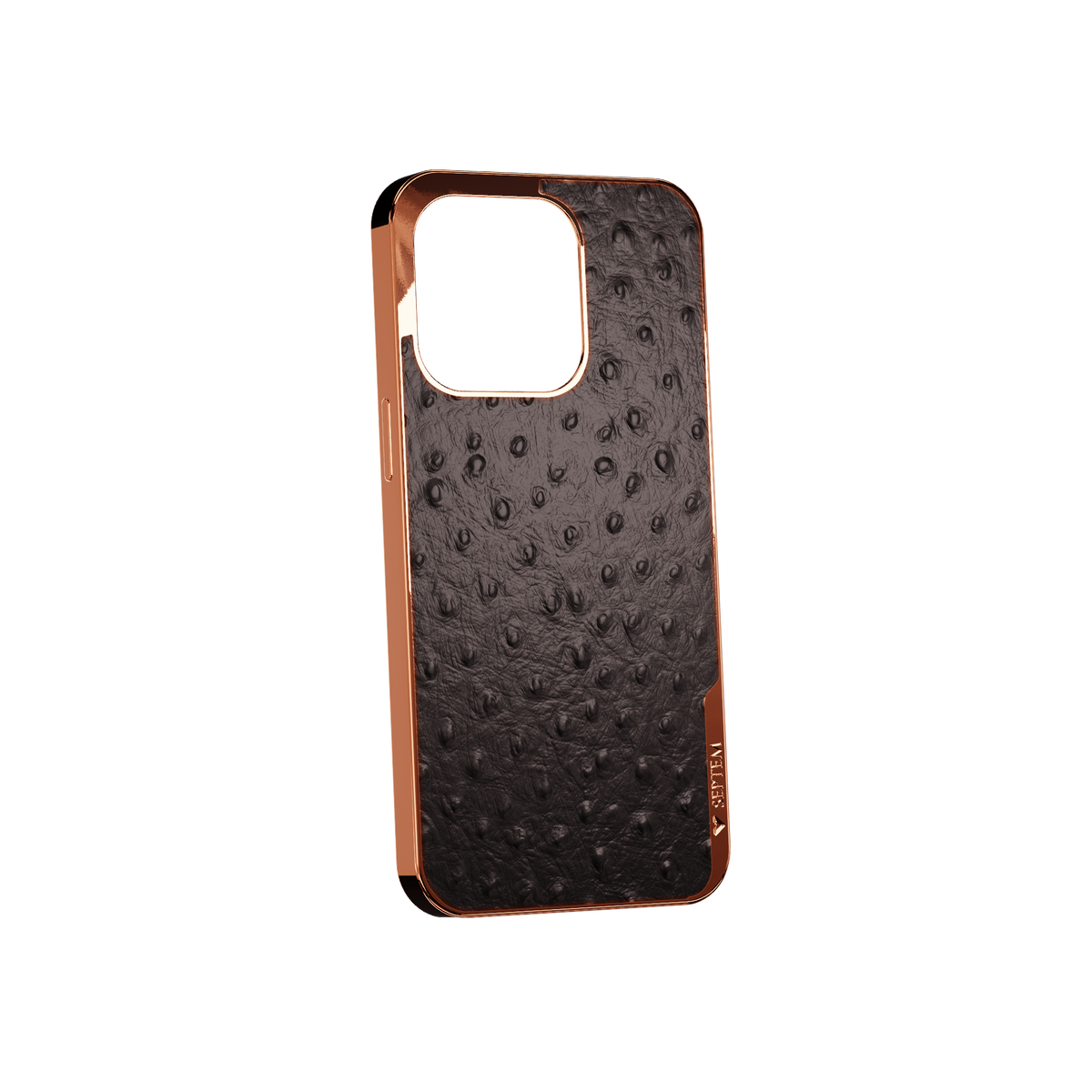 Black Rose Gold Ostrich Back Fused Leather iPhone Case