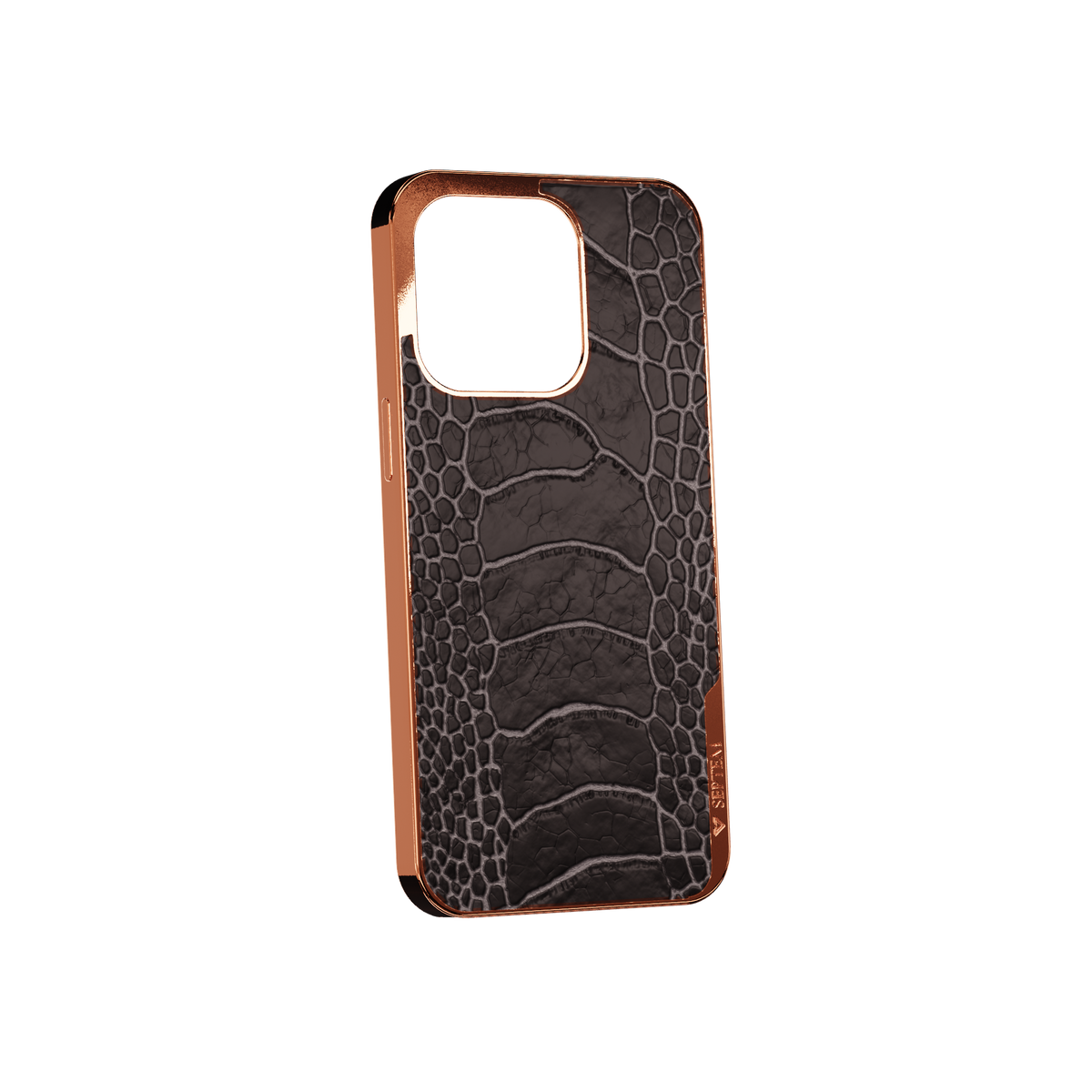 Black Rose Gold Ostrich Leg Fused Leather iPhone Case
