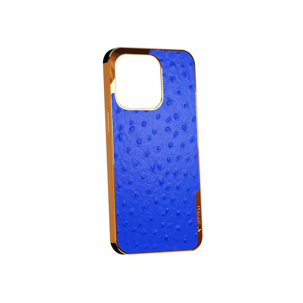 Blue Gold Ostrich Back Fused Leather iPhone Case