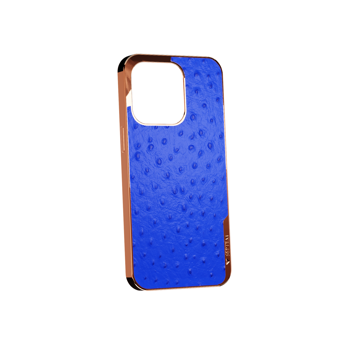 Blue Rose Gold Ostrich Back Fused Leather iPhone Case