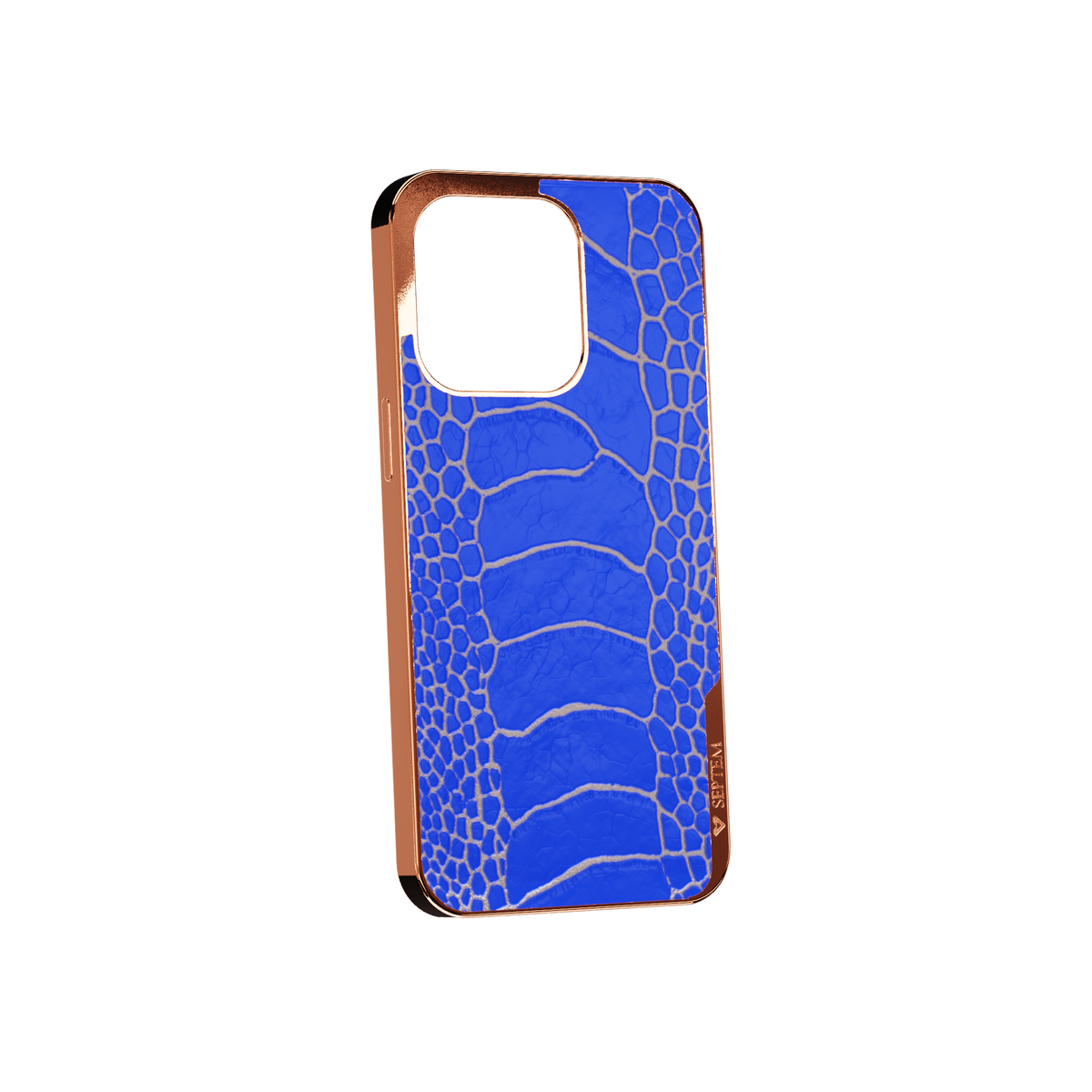 Blue Rose Gold Ostrich Leg Fused Leather iPhone Case
