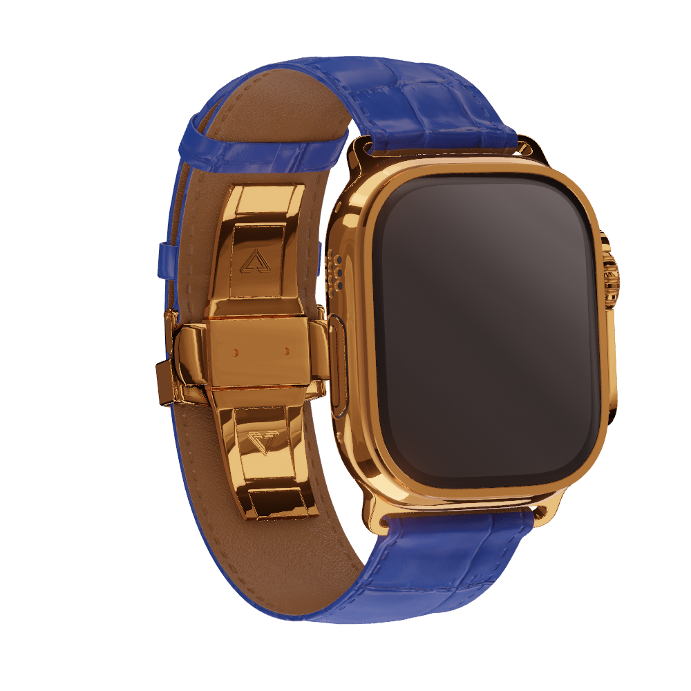 Gold Apple Watch Blue Leather Band