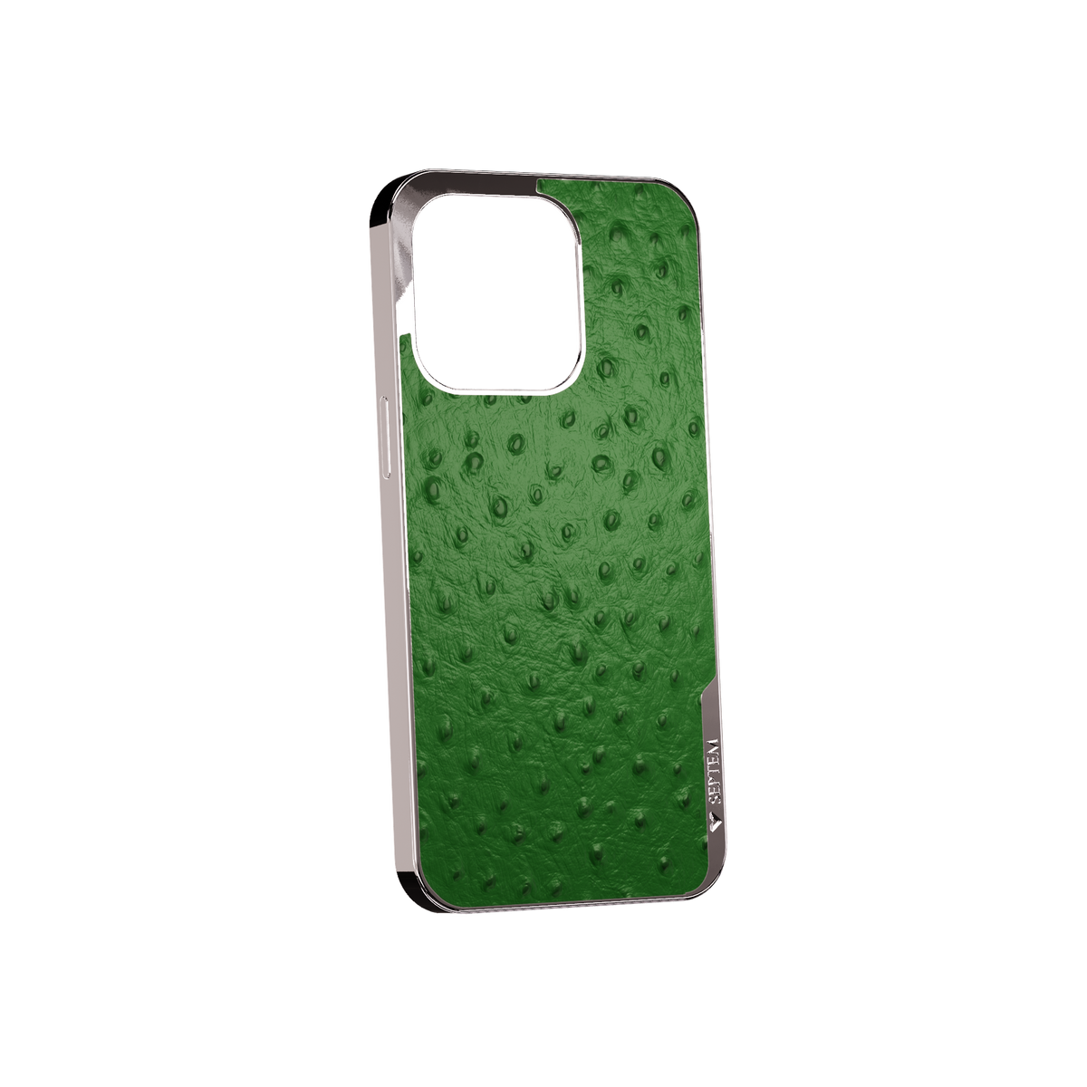Green Platinum Ostrich Back Fused Leather iPhone Case