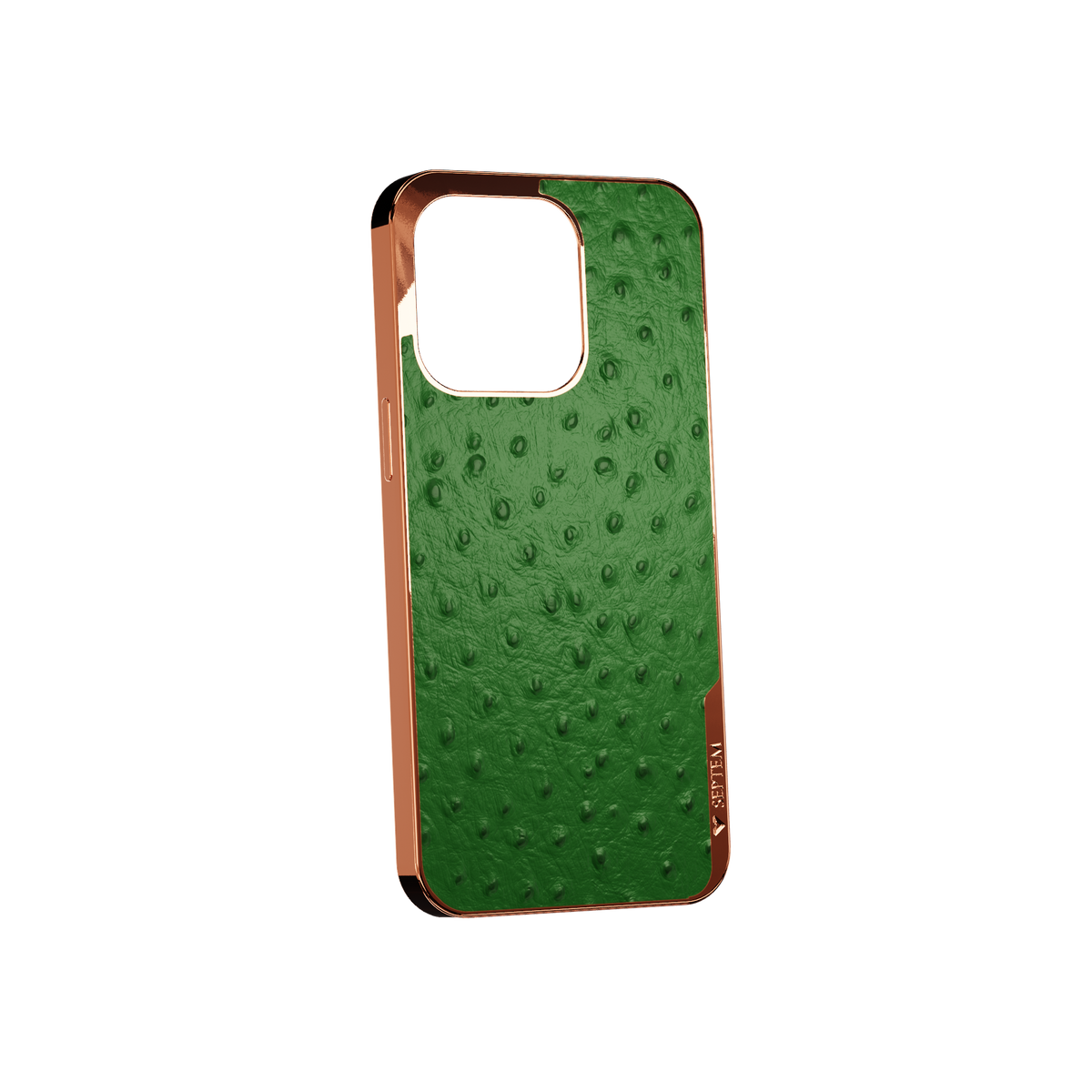 Green Rose Gold Ostrich Back Fused Leather iPhone Case