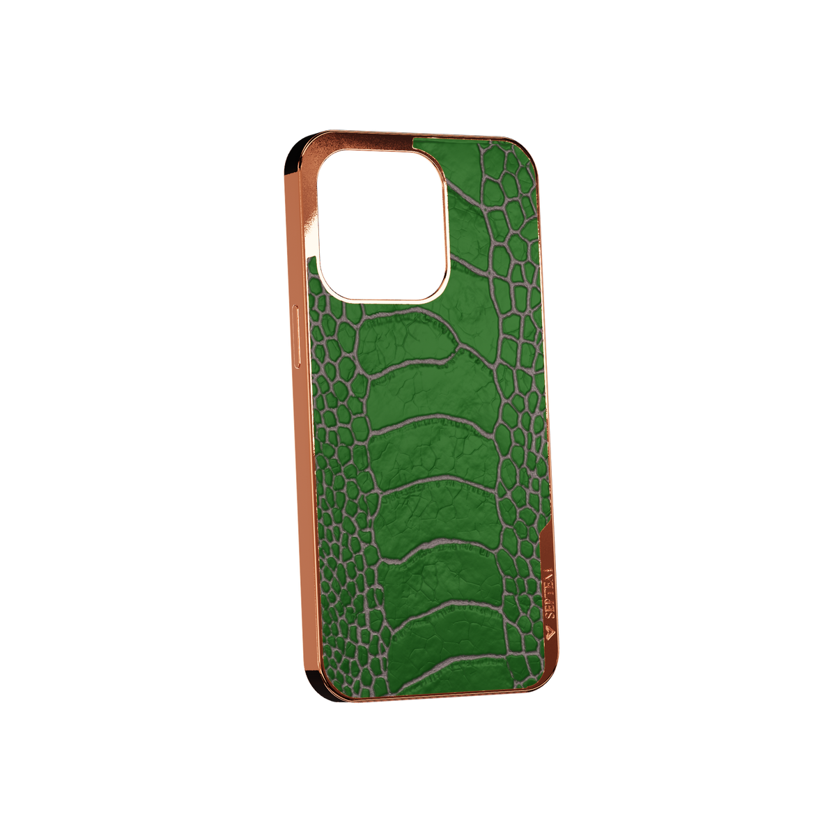 Green Rose Gold Ostrich Leg Fused Leather iPhone Case