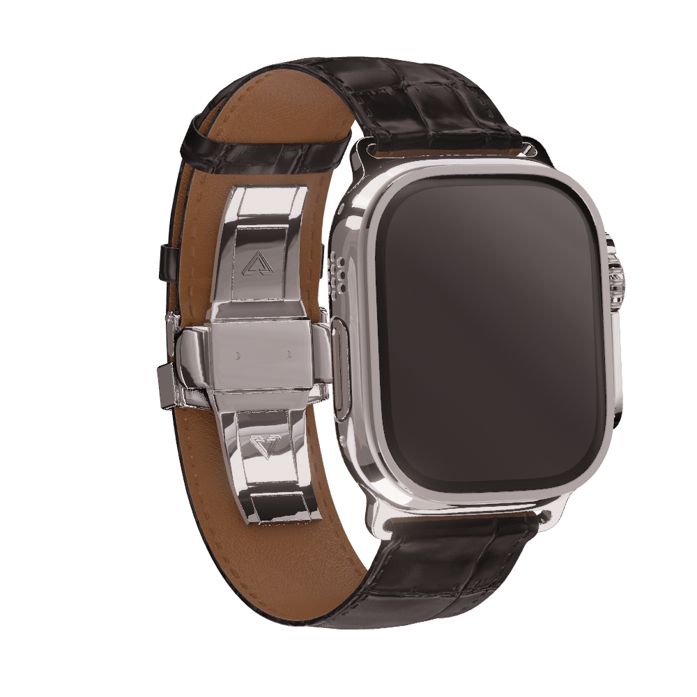 Platinum Apple Watch Black Band