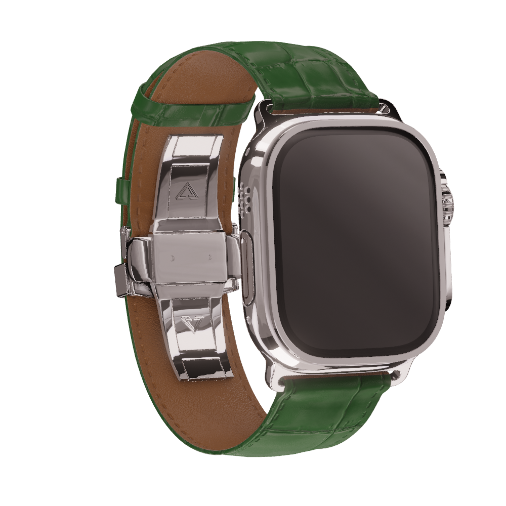 Platinum Apple Watch Green Band