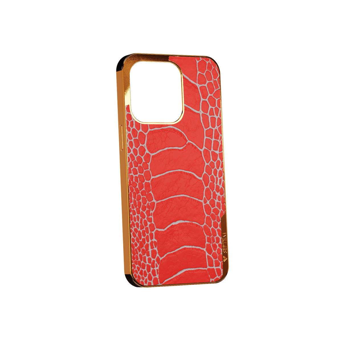 Red Gold Ostrich Leg Fused Leather iPhone Case
