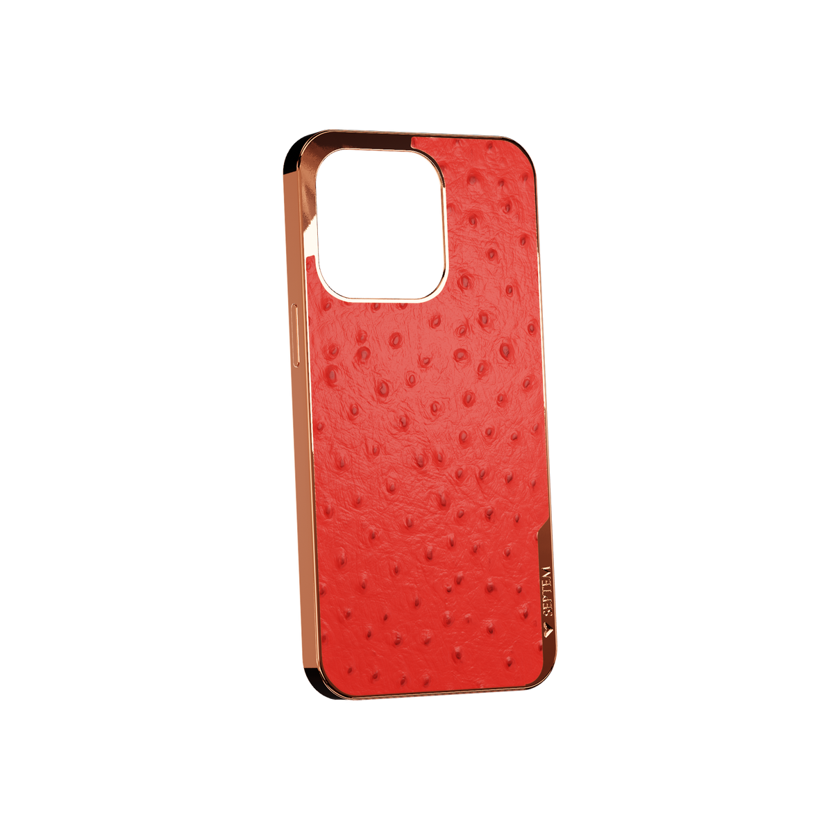 Red Rose Gold Ostrich Back Fused Leather iPhone Case