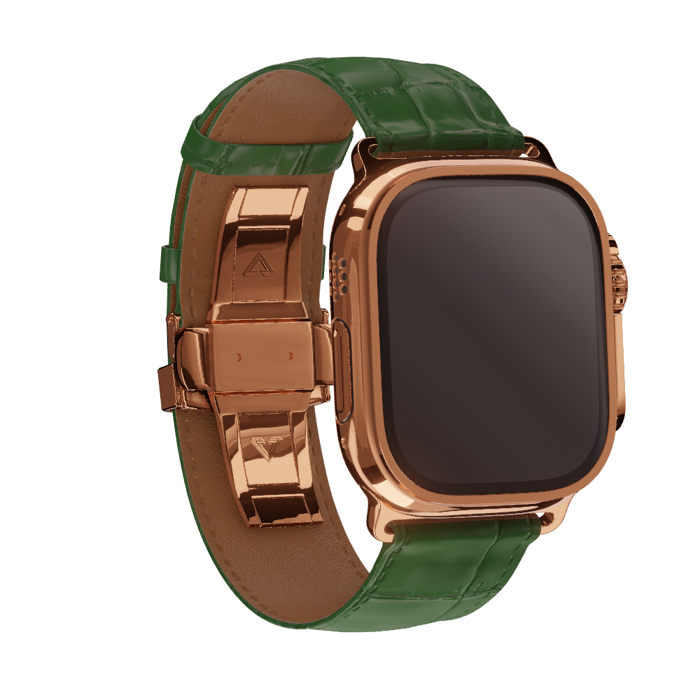Rose Gold Apple Watch Green Band