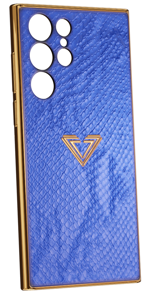 Samsung S23 Blue Gold Platinum Snake Fused Leather Case