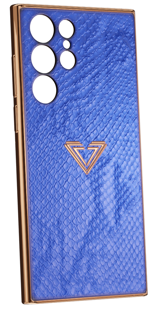 Samsung S23 Blue Rose Gold Snake Fused Leather Case