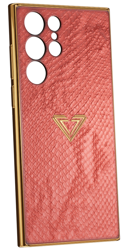 Samsung S23 Red Gold Snake Fused Leather Case