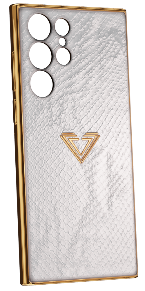 Samsung S23 White Gold Snake Fused Leather Case