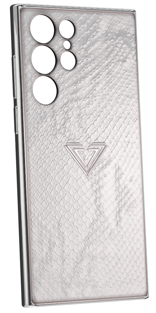Samsung S23 White Platinum Snake Fused Leather Case