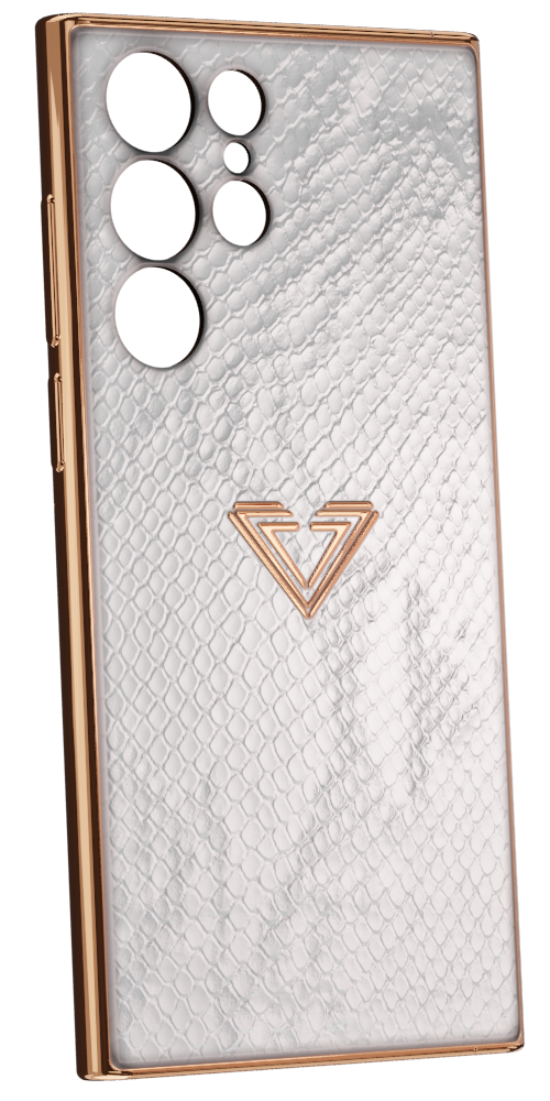 Samsung S23 White Rose Gold Snake Fused Leather Case