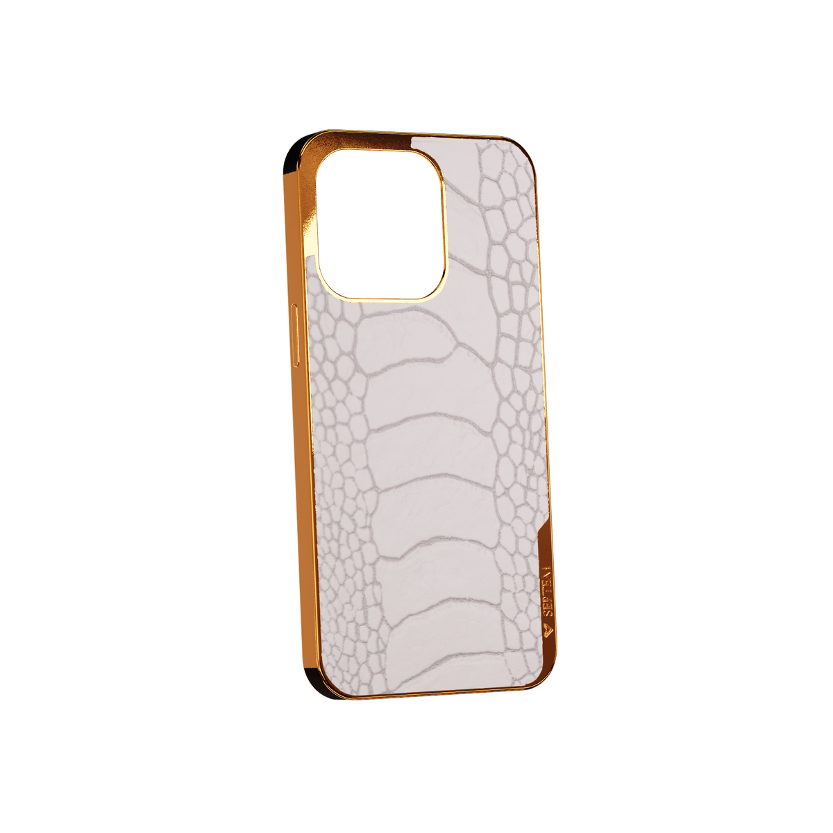 White Gold Ostrich Leg Fused Leather iPhone Case