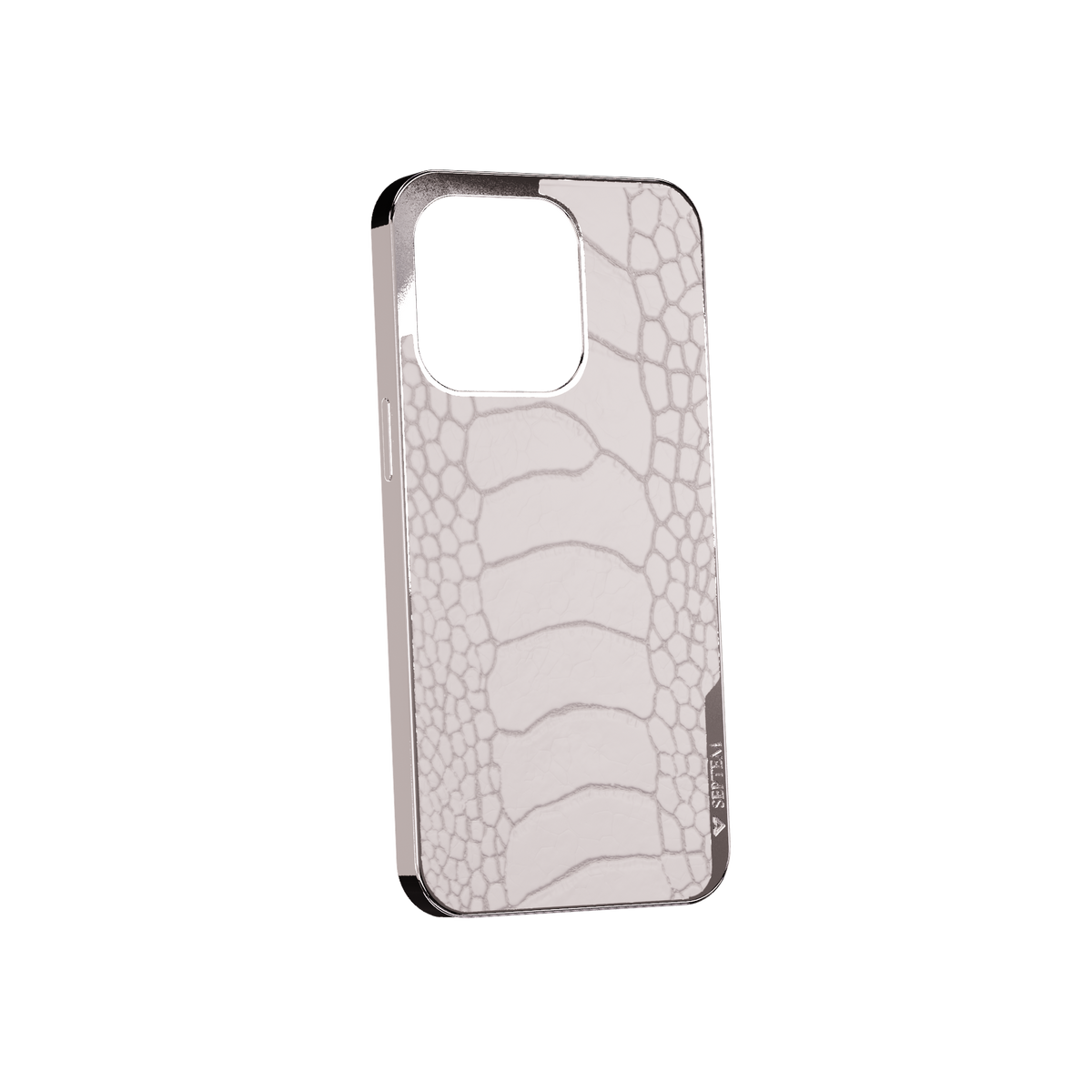 White Platinum Ostrich Leg Fused Leather iPhone Case