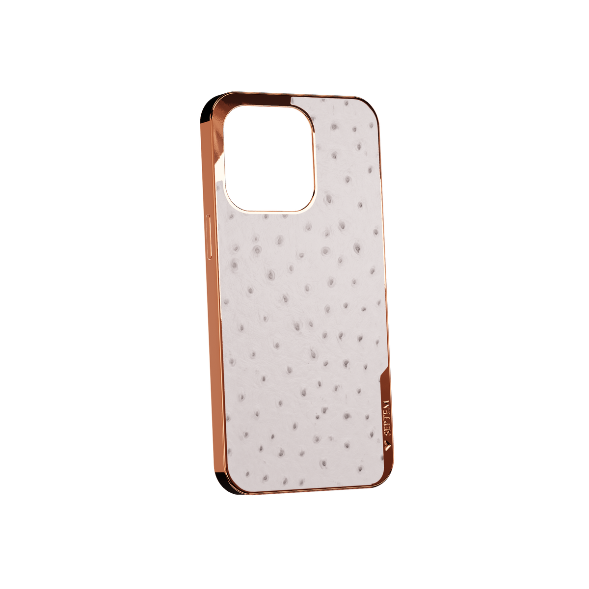 White Rose Gold Ostrich Back Fused Leather iPhone Case