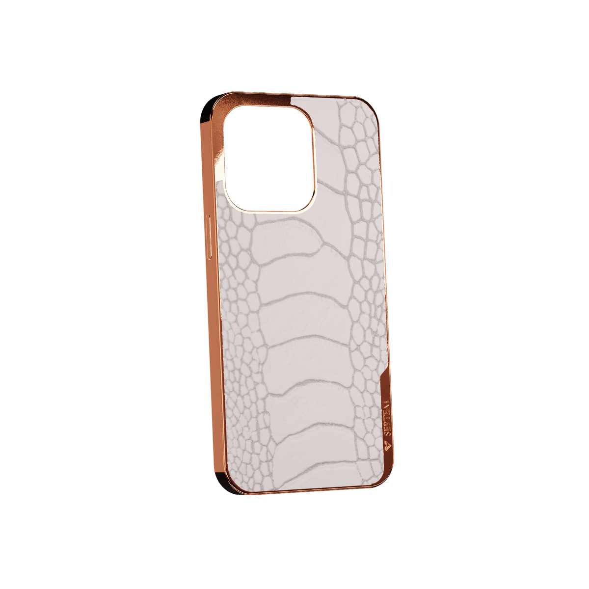 White Rose Gold Ostrich Leg Fused Leather iPhone Case